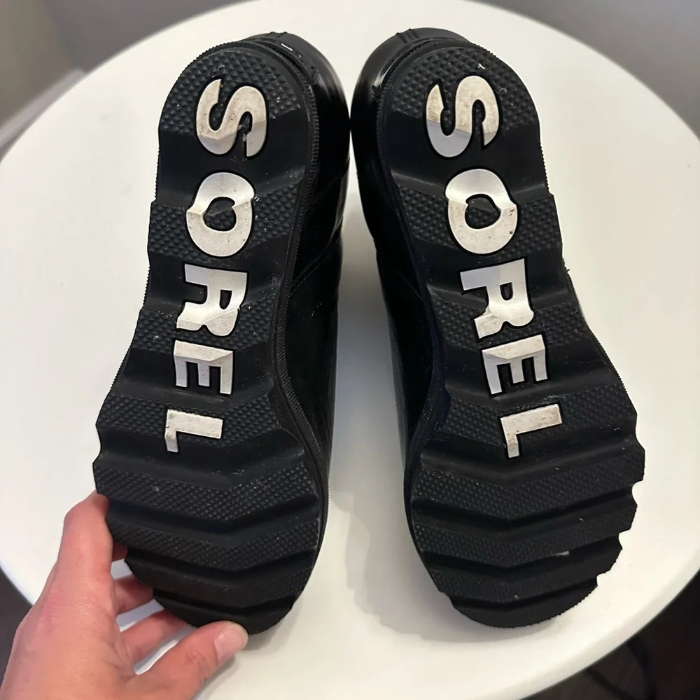 Sorel Black Leather Wedge Ankle Boots